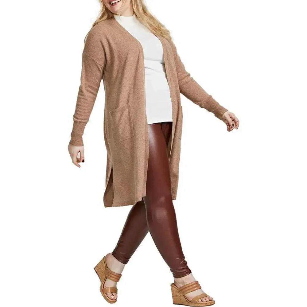 Charter Club Womens Tan Open Front Long Cardigan Sweater Jacket Plus NWT